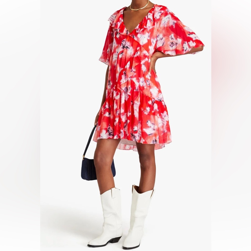 IRO Ruffled Printed Crepon Mini Dress new no tag